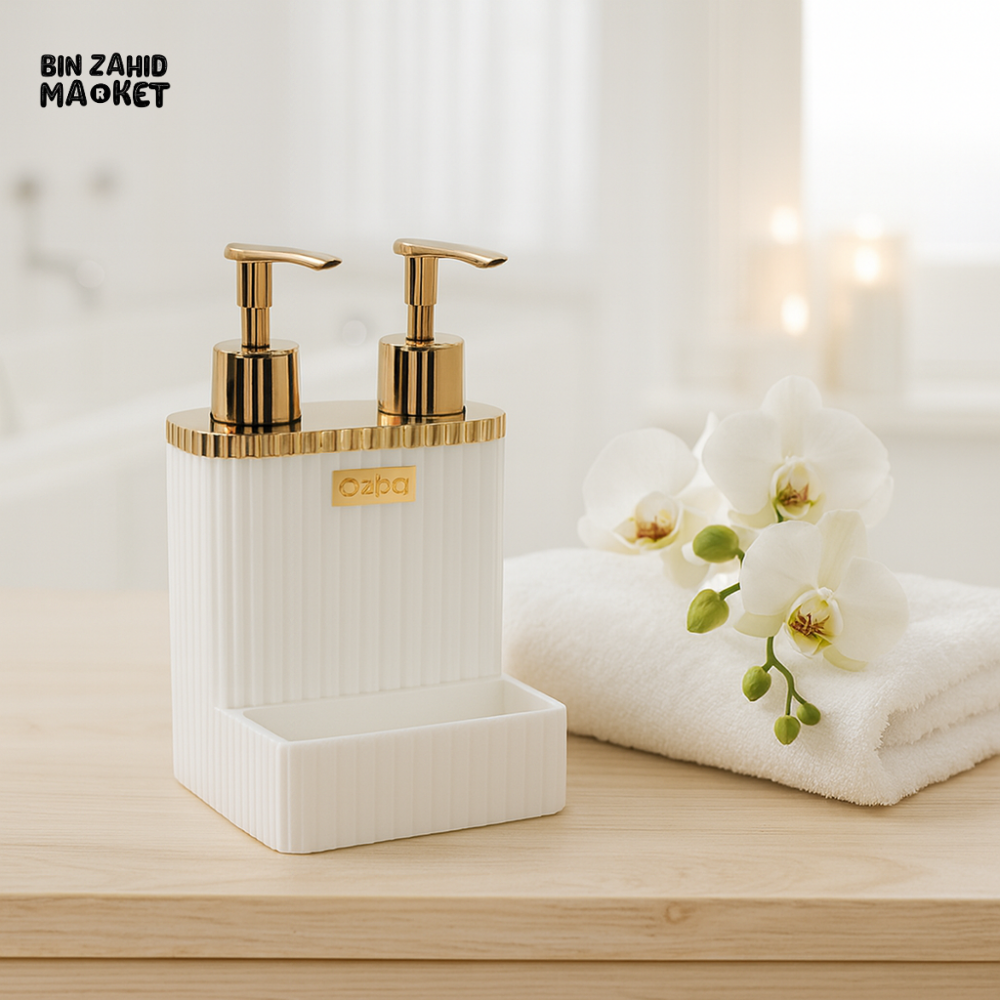 OZIBA DUAL SOAP & LOTION DISPENSER – CHROME PUMPS RIBBED BODY - WHITE