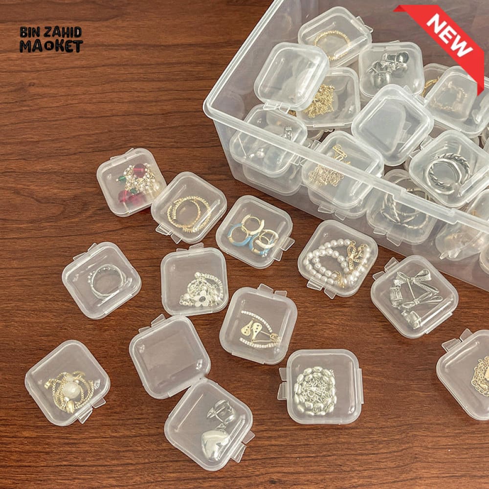 PACK OF 10 – MINI PLASTIC SQUARE JEWELRY BOXES – PORTABLE TRANSPARENT STORAGE CASE FOR EARRINGS PILLS & EARPLUGS