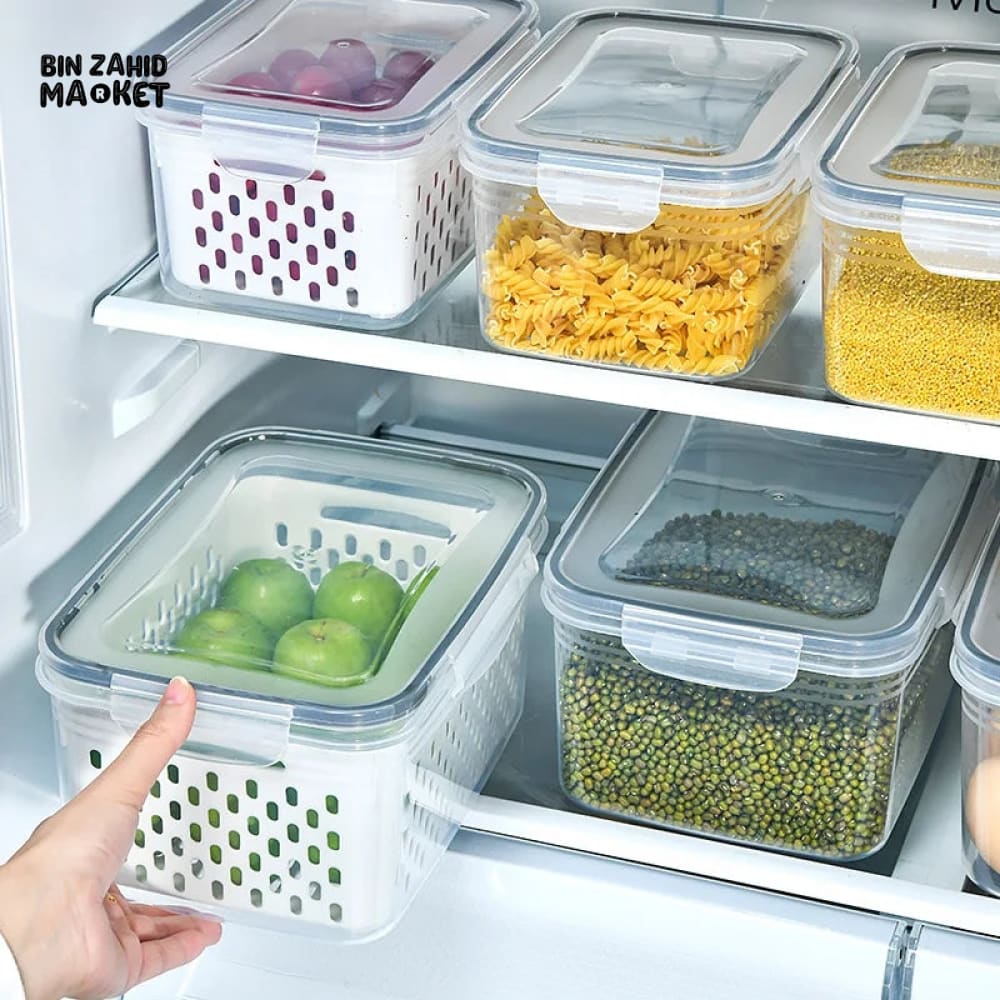 PACK OF 3 FOOD PRESERVATION BOX WITH DRAIN BASKET