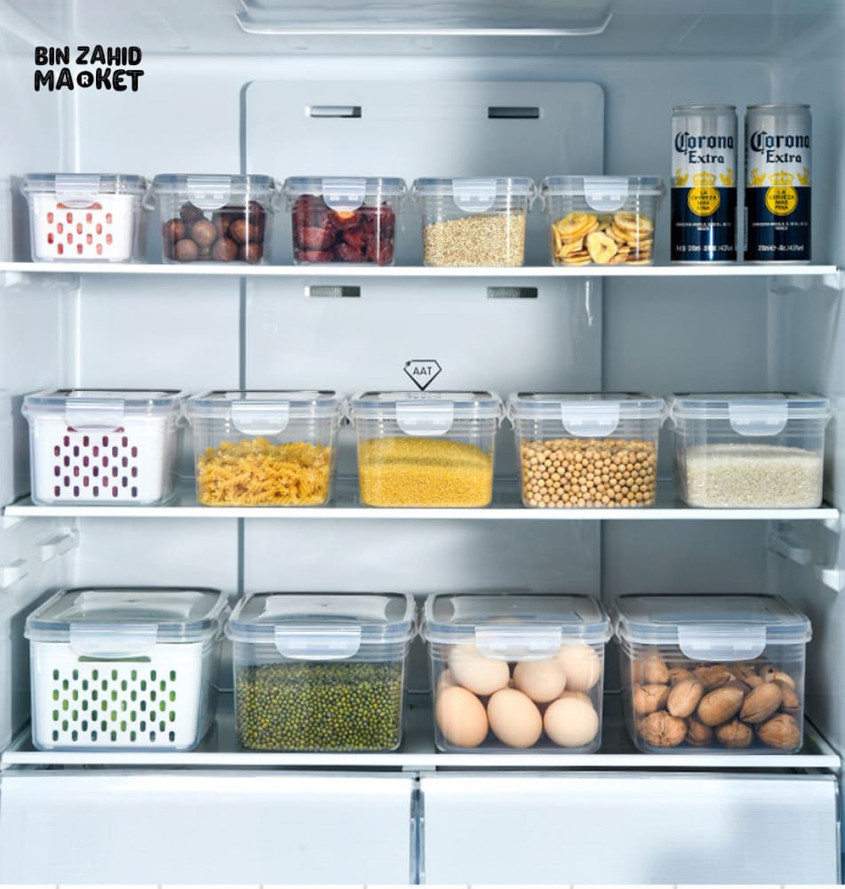 PACK OF 3 FOOD PRESERVATION BOX WITH DRAIN BASKET