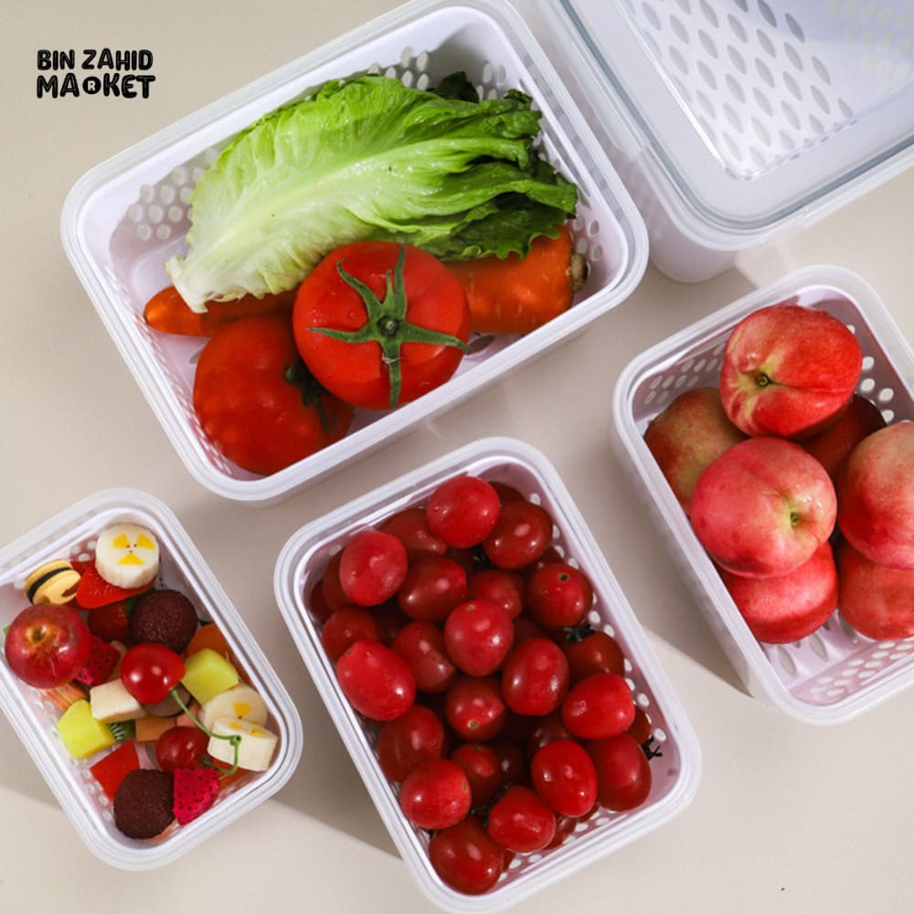 PACK OF 3 FOOD PRESERVATION BOX WITH DRAIN BASKET