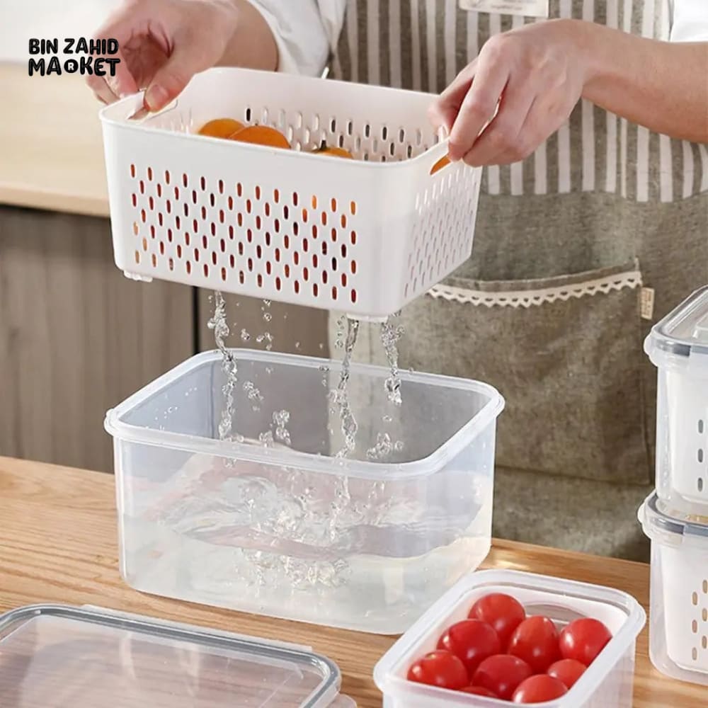PACK OF 3 FOOD PRESERVATION BOX WITH DRAIN BASKET
