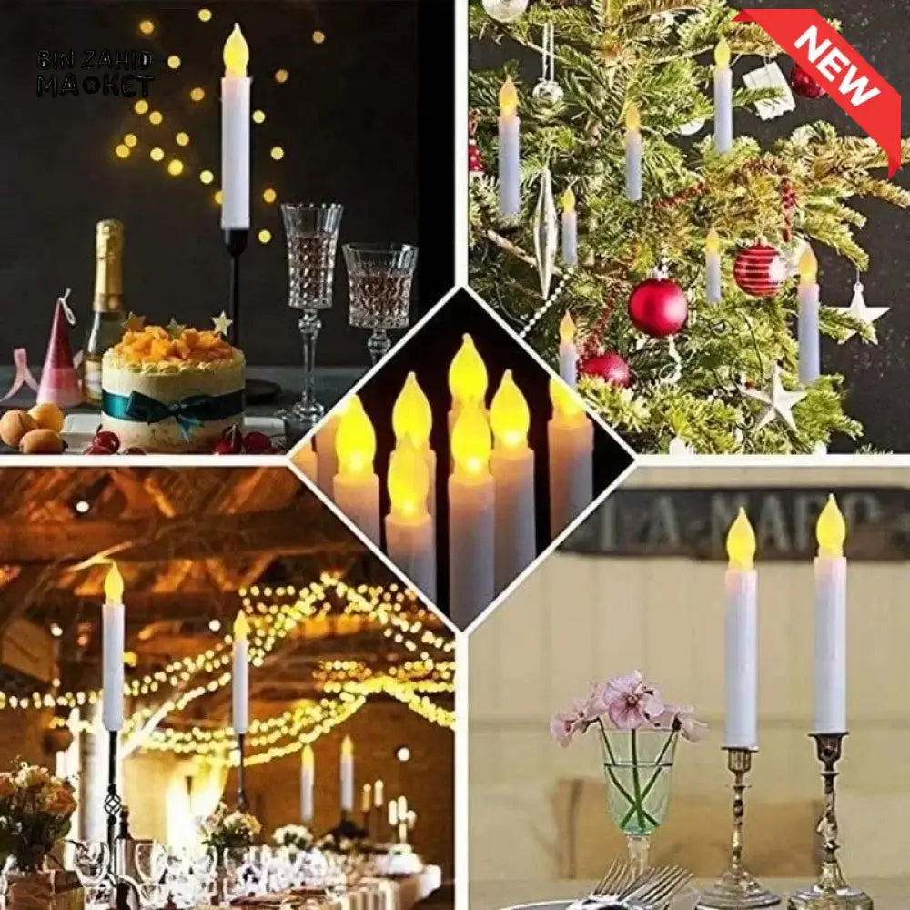 PACK OF 3 LED FLAMELESS 3D TAPER CANDLES – LONG POLE BATTERY TEALIGHTS FOR PARTY & HOME DECOR
