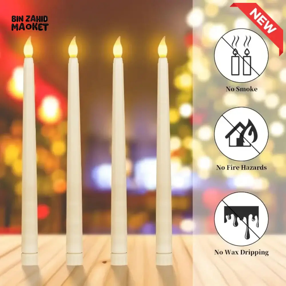 PACK OF 3 LED FLAMELESS 3D TAPER CANDLES – LONG POLE BATTERY TEALIGHTS FOR PARTY & HOME DECOR