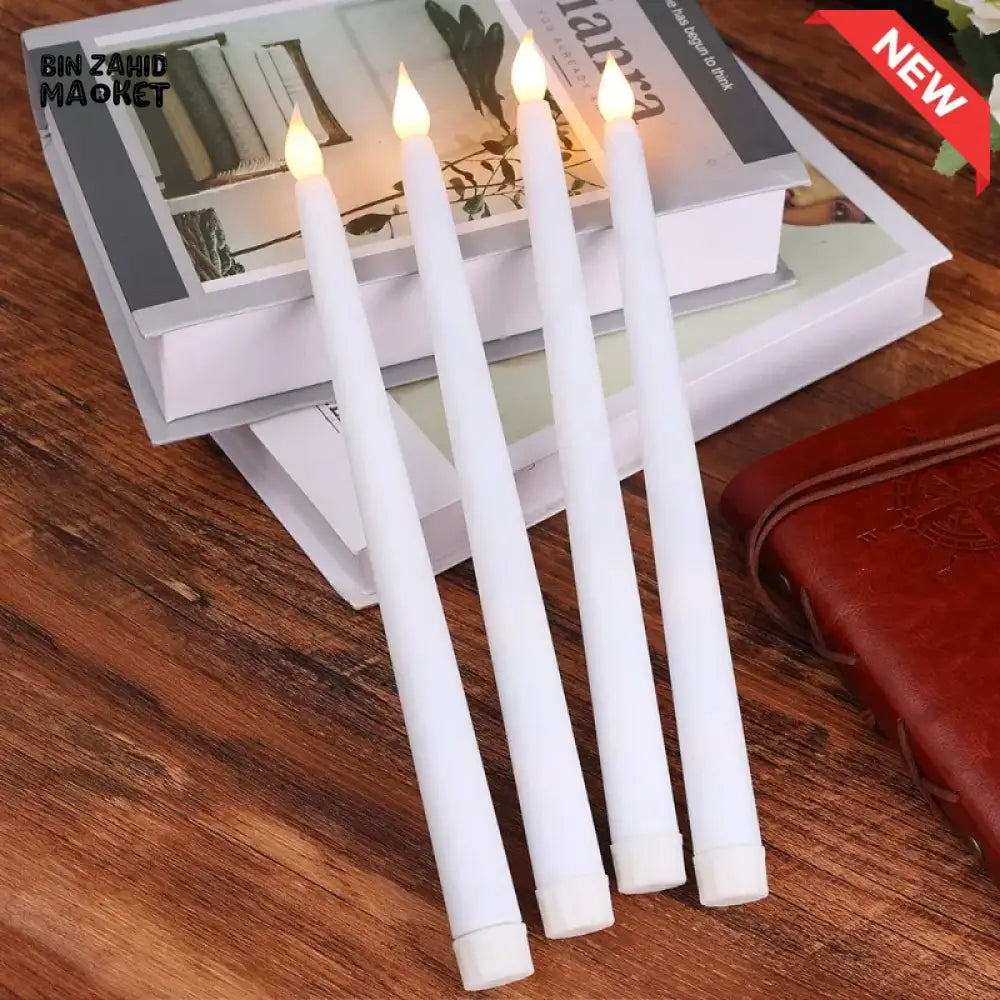 PACK OF 3 LED FLAMELESS 3D TAPER CANDLES – LONG POLE BATTERY TEALIGHTS FOR PARTY & HOME DECOR