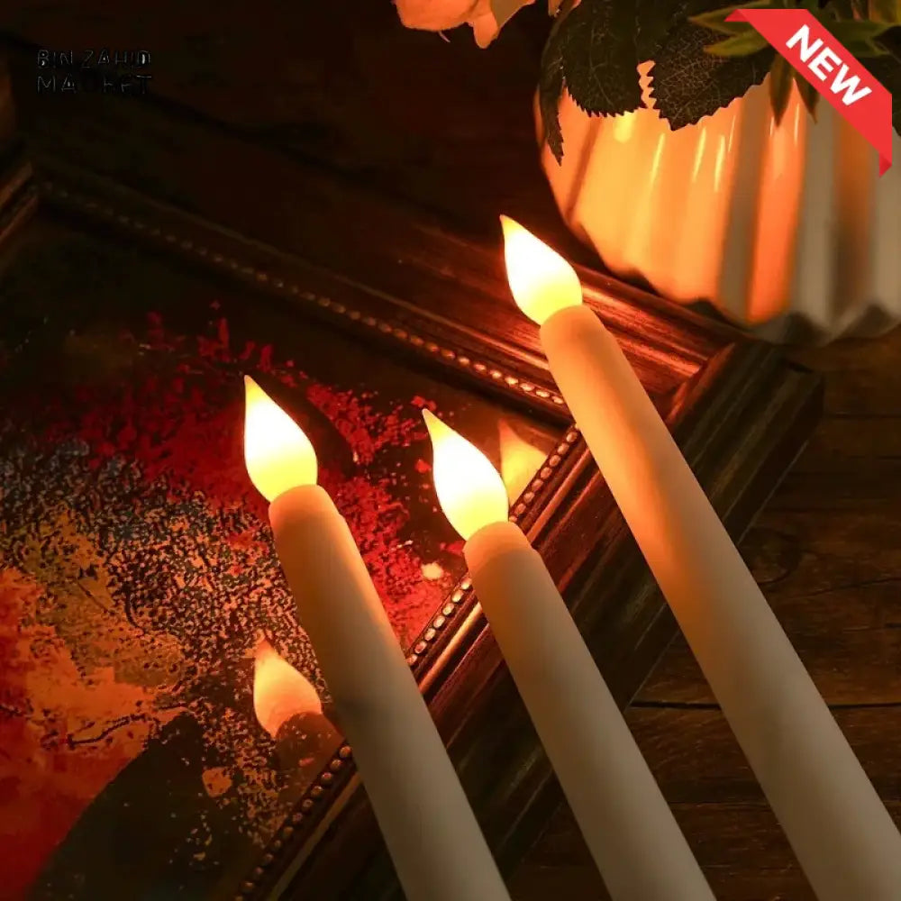 PACK OF 3 LED FLAMELESS 3D TAPER CANDLES – LONG POLE BATTERY TEALIGHTS FOR PARTY & HOME DECOR