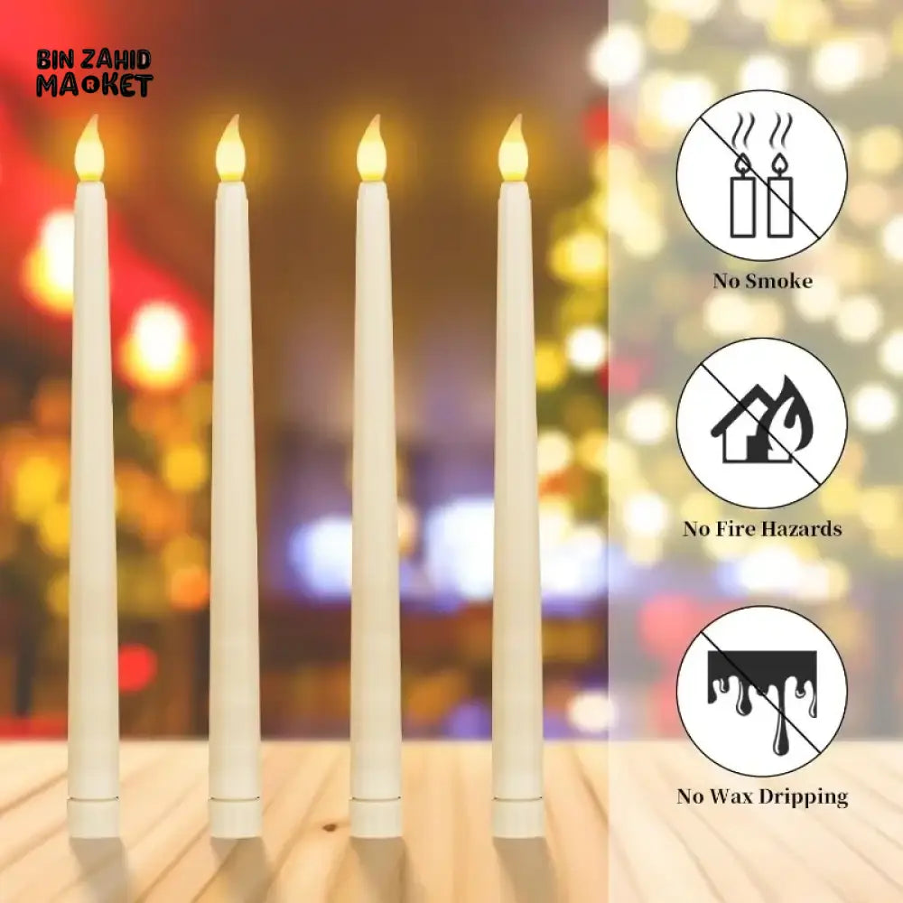 PACK OF 3 LED FLAMELESS 3D TAPER CANDLES – LONG POLE BATTERY TEALIGHTS FOR PARTY & HOME DECOR