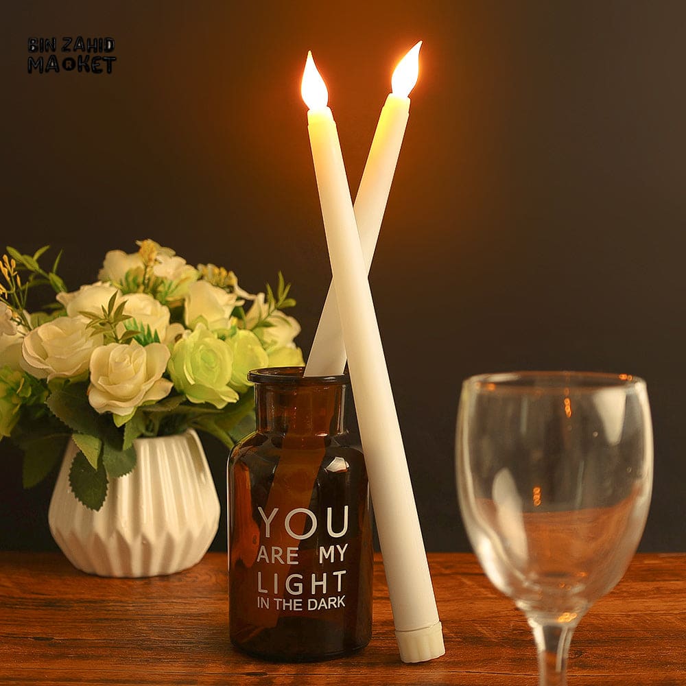 PACK OF 3 LED FLAMELESS 3D TAPER CANDLES – LONG POLE BATTERY TEALIGHTS FOR PARTY & HOME DECOR