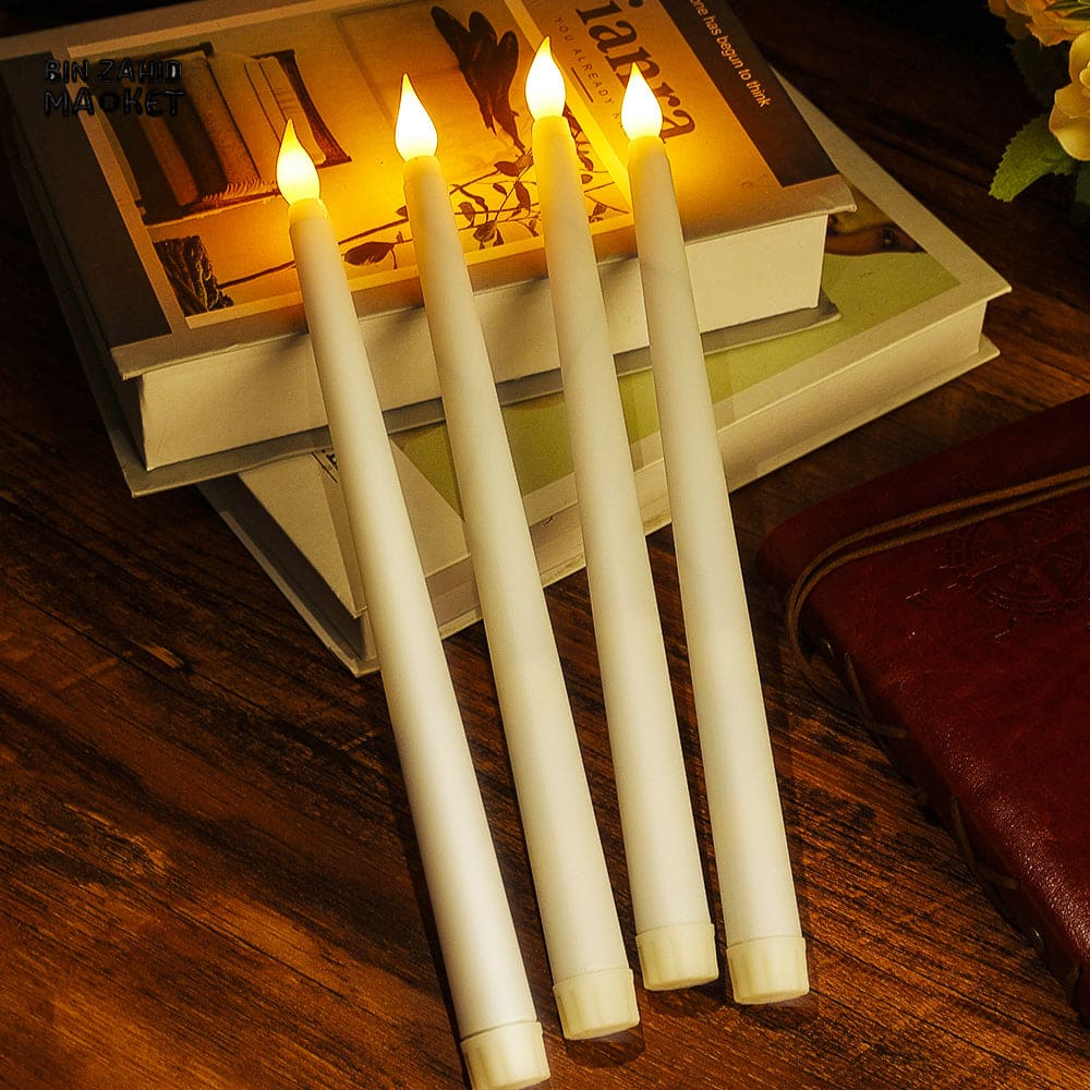 PACK OF 3 LED FLAMELESS 3D TAPER CANDLES – LONG POLE BATTERY TEALIGHTS FOR PARTY & HOME DECOR