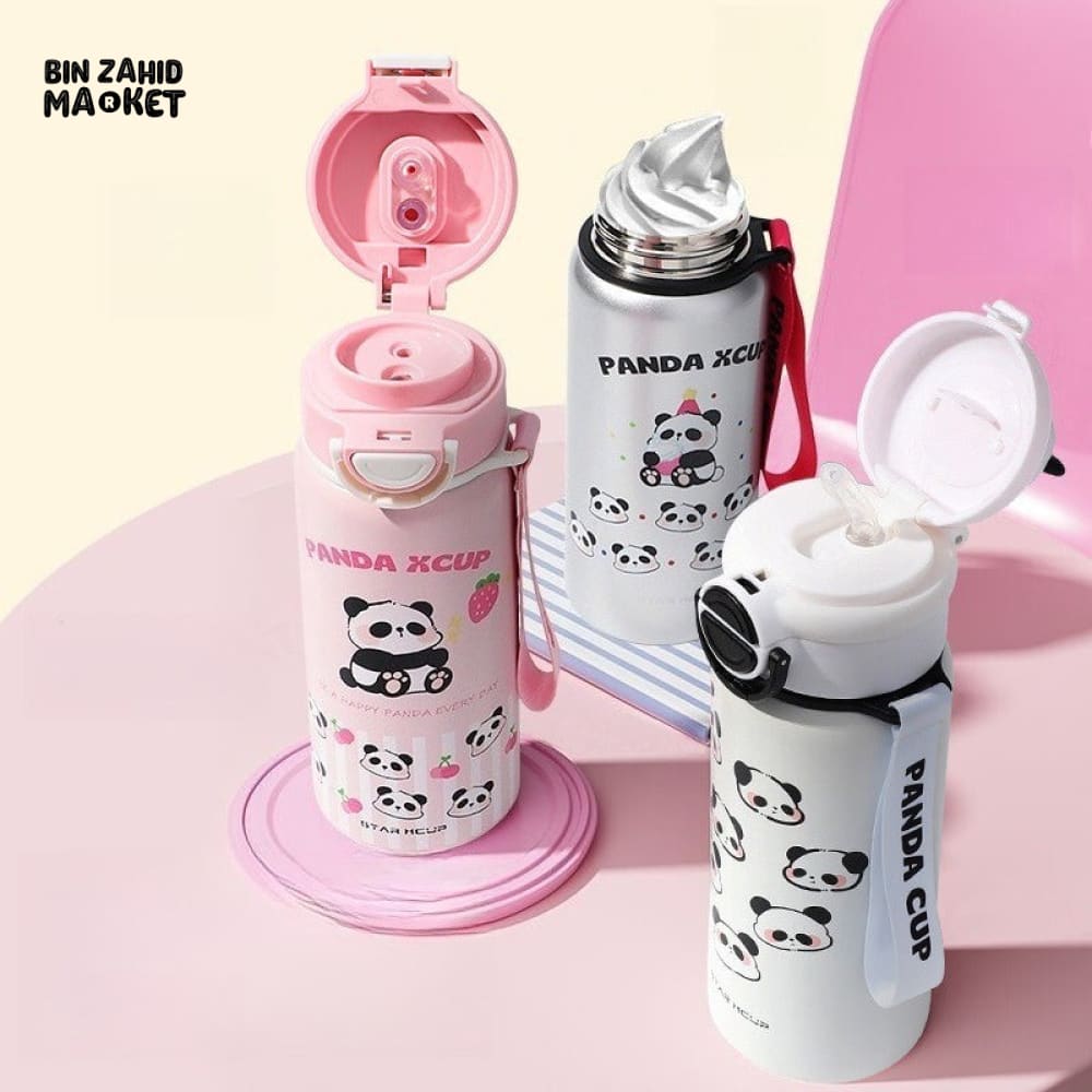 PANDA 550ML STAINLESS STEEL THERMOS CUP WITH STRAW 6–12H THERMAL INSULATION