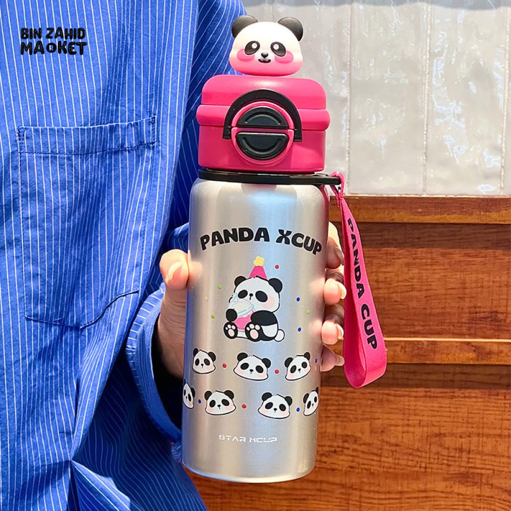 PANDA 550ML STAINLESS STEEL THERMOS CUP WITH STRAW 6–12H THERMAL INSULATION