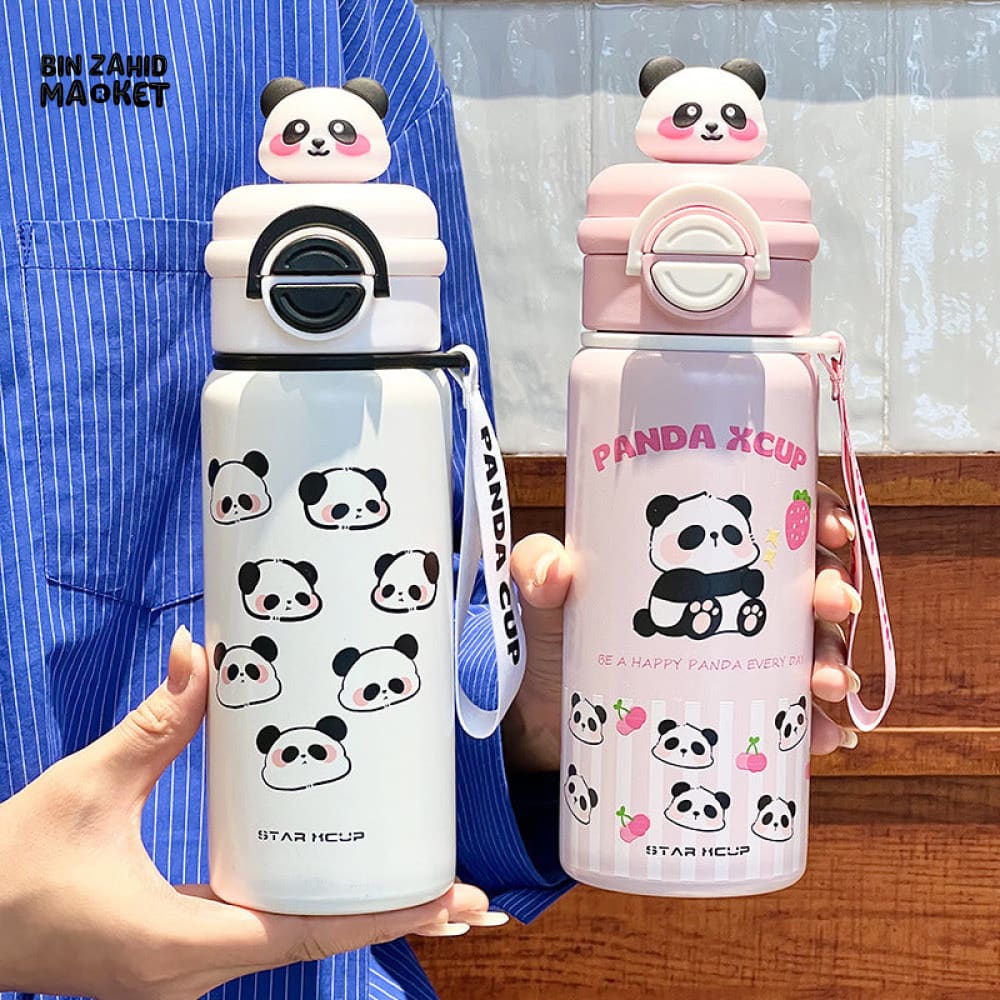 PANDA 550ML STAINLESS STEEL THERMOS CUP WITH STRAW 6–12H THERMAL INSULATION