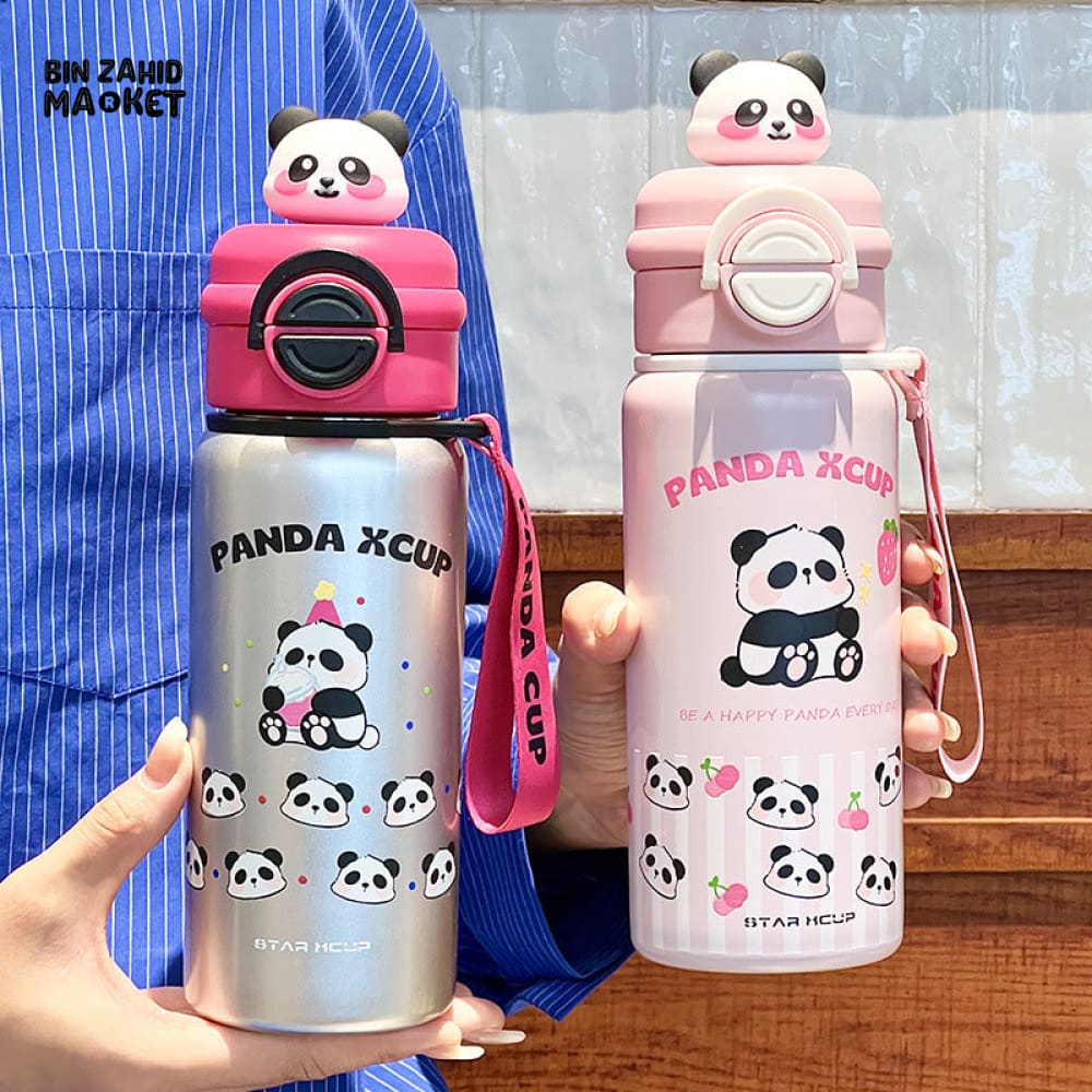 PANDA 550ML STAINLESS STEEL THERMOS CUP WITH STRAW 6–12H THERMAL INSULATION