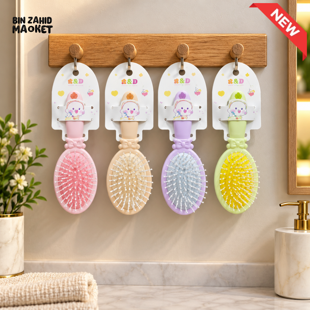 PASTEL CUSHION HAIR BRUSH WITH BOW HANDLE - 1 PIECE