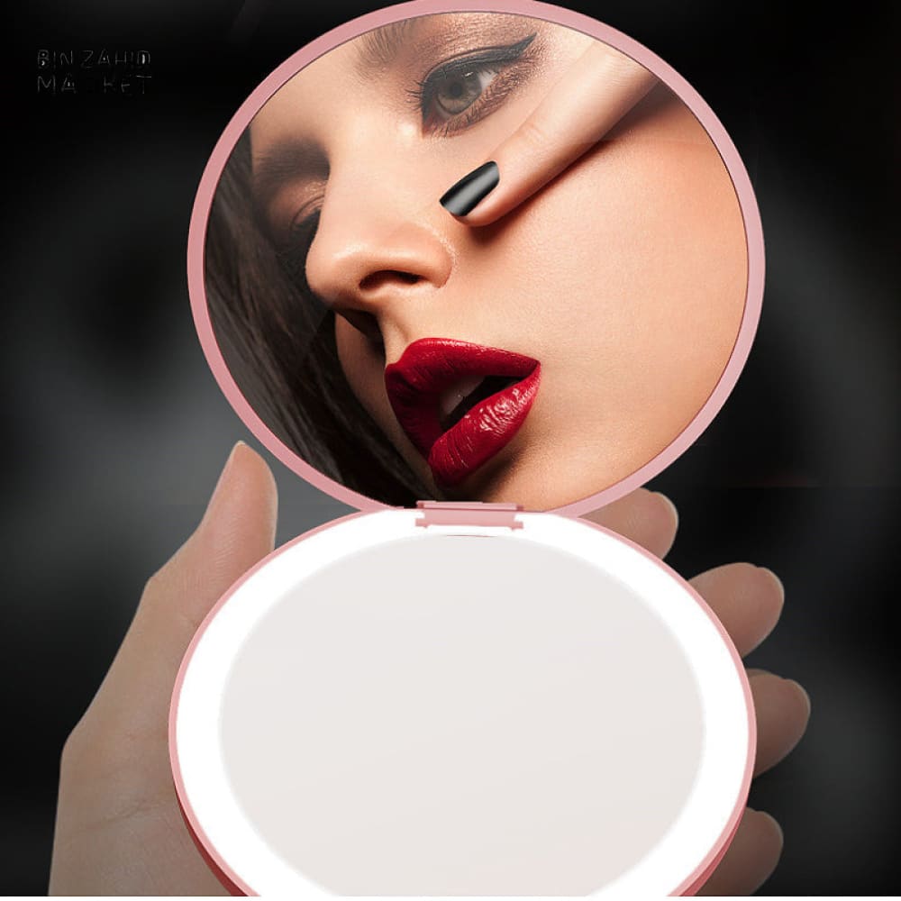 PERSONALISED SMALL LED COMPACT MIRROR – 2-SIDED FOLDABLE POCKET MAKEUP MIRROR