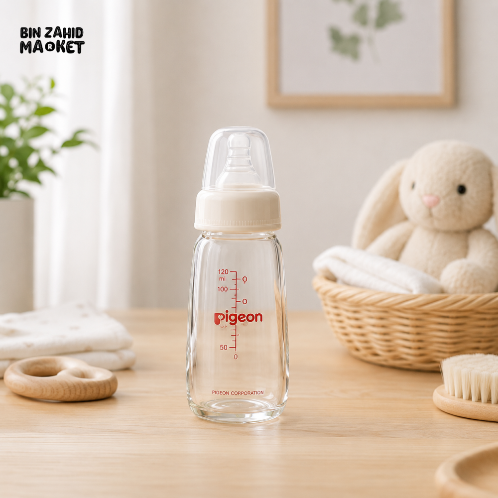 PIGEON NURSING BOTTLE WITH PERISTALTIC NIPPLE (GLASS)