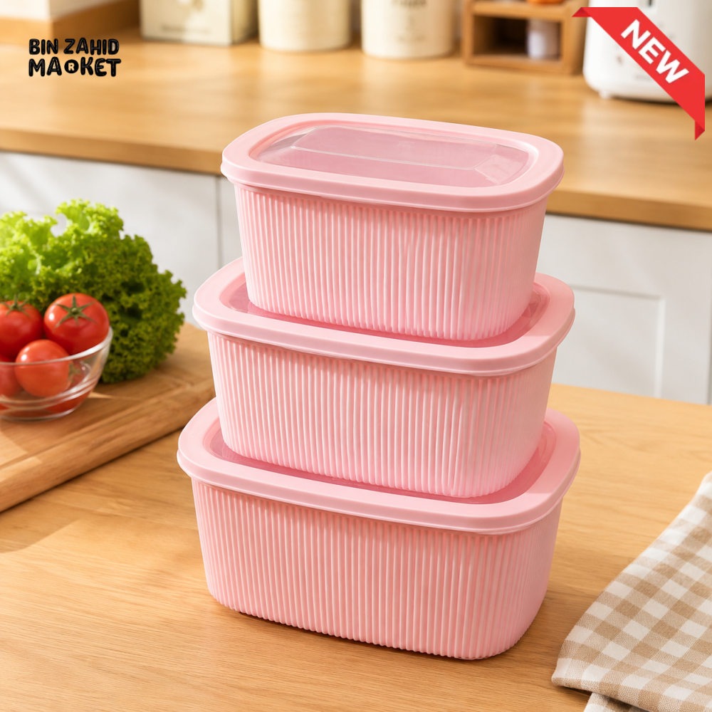 PLASTIC FOOD STORAGE CONTAINER SET WITH TRANSPORT LID - 3 PIECE SET