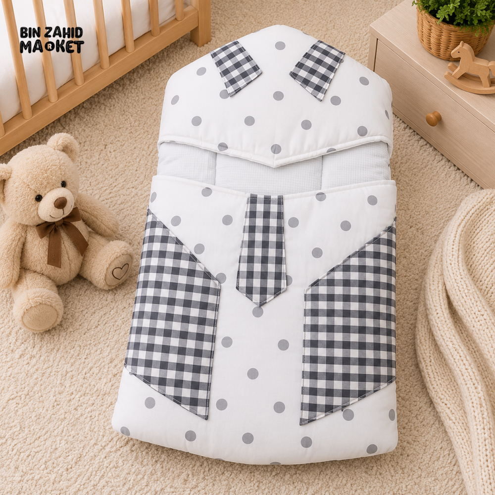 POLKA DOT AND CHECKERED COTTON POLYESTER BABY CARRY NEST WITH SHIRT DESIGN