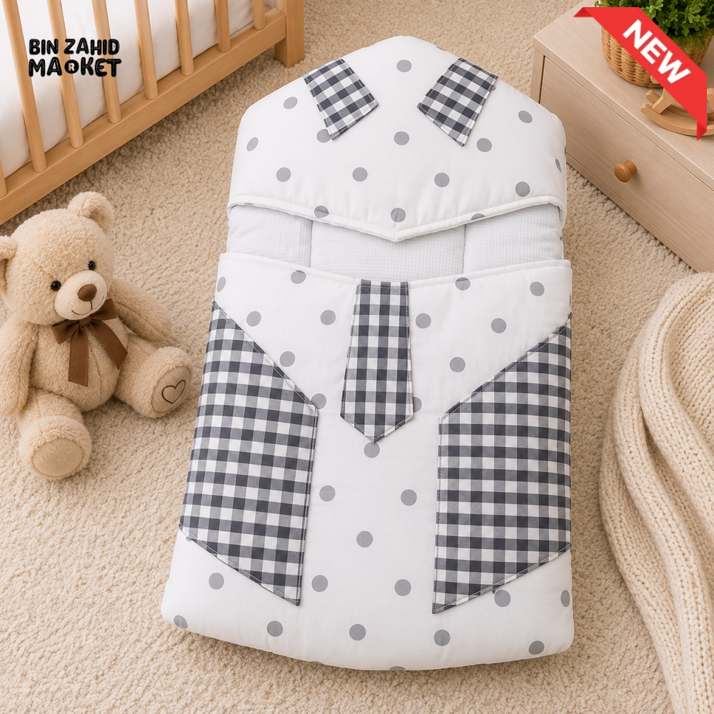 POLKA DOT AND CHECKERED COTTON POLYESTER BABY CARRY NEST WITH SHIRT DESIGN