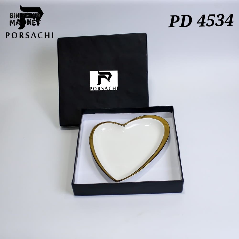 PORSACHI HEART-SHAPED PORCELAIN SERVING PLATE – WHITE & GOLD LUXURY DISH