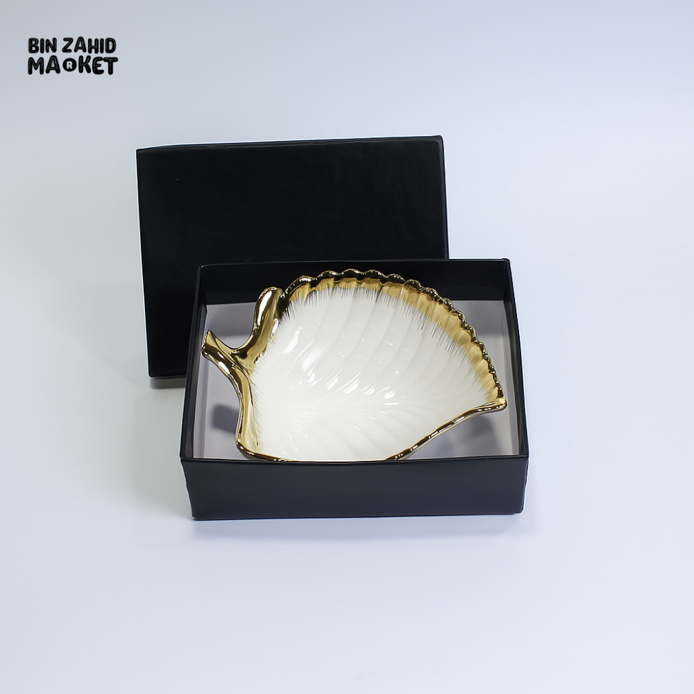 PORSACHI LEAF-SHAPED PORCELAIN SERVING DISH – WHITE & GOLD LUXURY BOWL