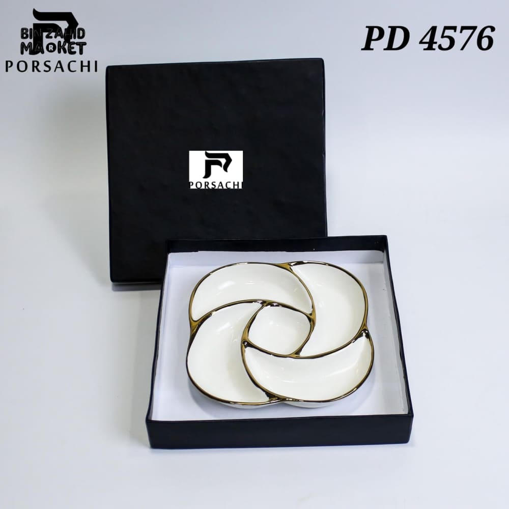 PORSACHI SWIRL-SHAPED PORCELAIN SERVING DISH – WHITE & GOLD LUXURY PLATTER