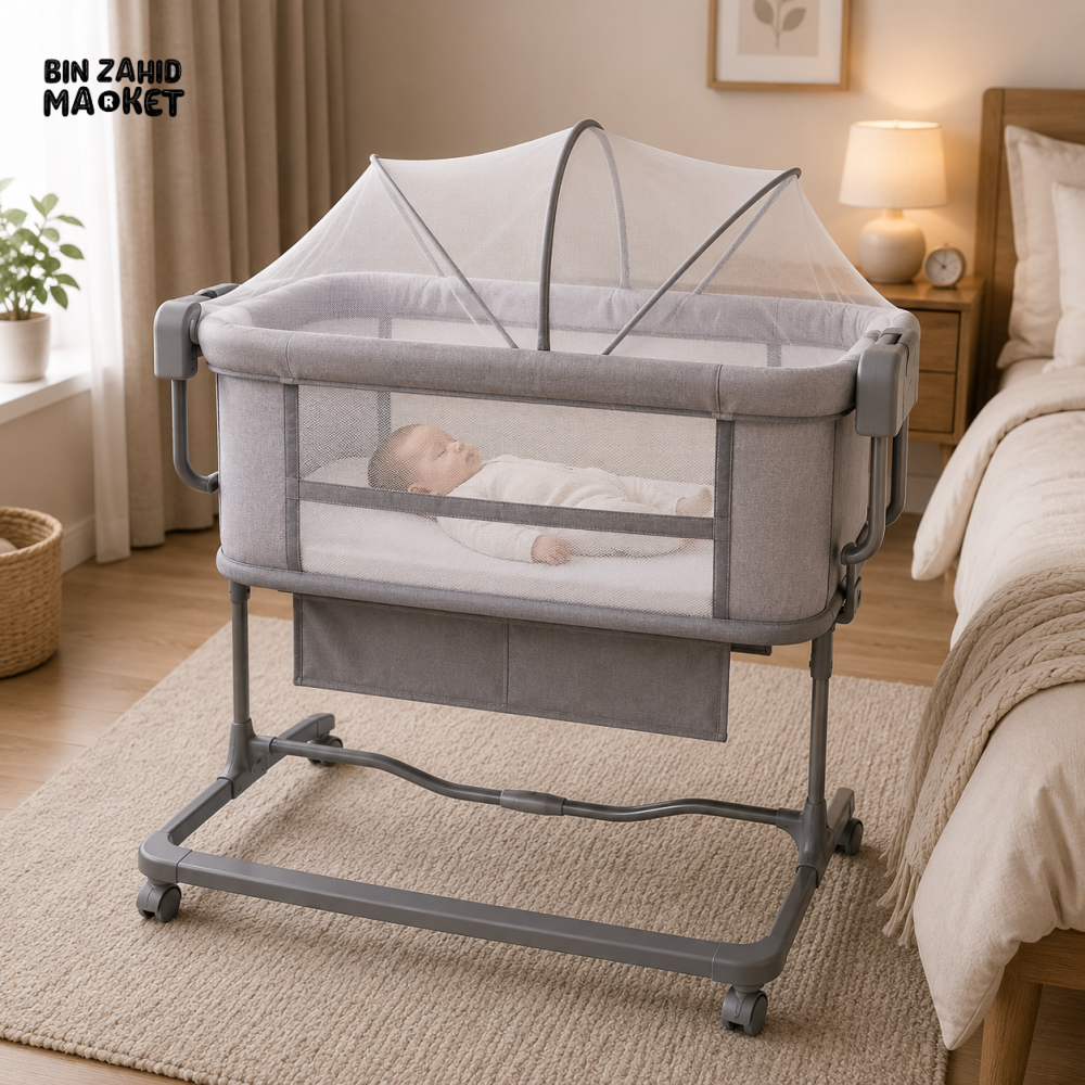 PORTABLE BABY BEDSIDE CRIB - GREY