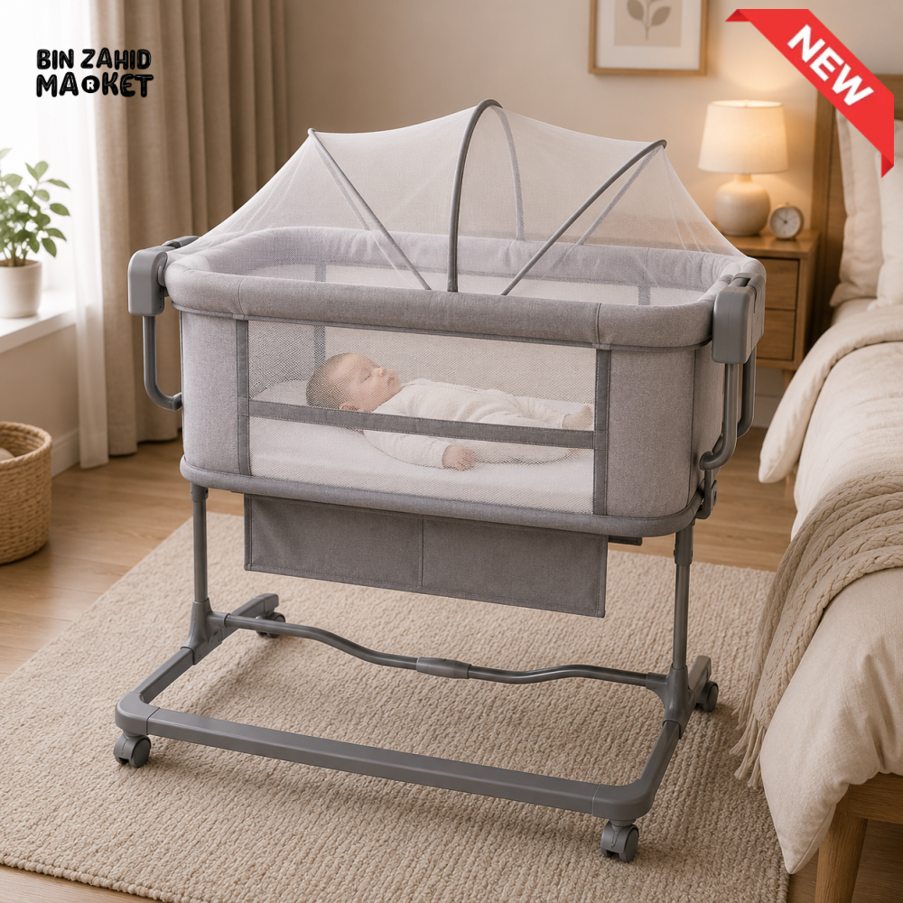 PORTABLE BABY BEDSIDE CRIB - GREY