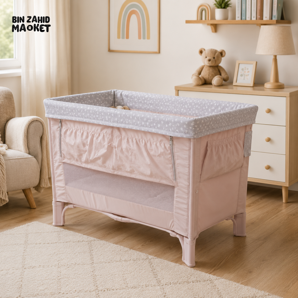 PORTABLE BABY BEDSIDE SLEEPER COT - PINK