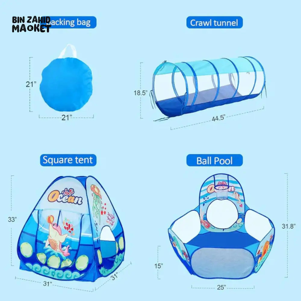 PORTABLE CHILDREN BALL POOL TENT WITH CRAWLING TUNNEL | BALLOON PLAYPEN PLAY SET FOR KIDS