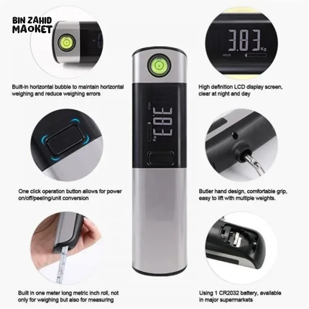 PORTABLE DIGITAL LUGGAGE SCALE WITH LCD & TAPE MEASURE TRAVEL & HOME USE