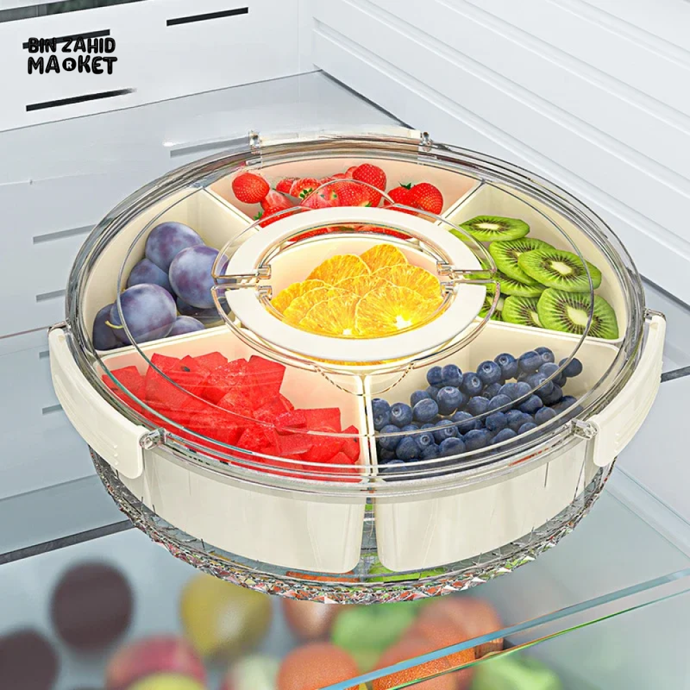 PORTABLE FOOD CONTAINER 6 GRIDS ROTATABLE BEACH PICNIC CASE