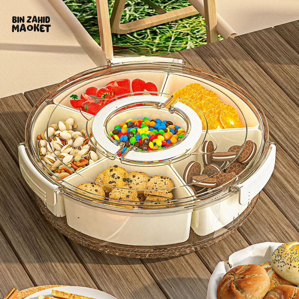 PORTABLE FOOD CONTAINER 6 GRIDS ROTATABLE BEACH PICNIC CASE