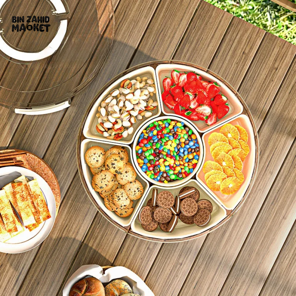 PORTABLE FOOD CONTAINER 6 GRIDS ROTATABLE BEACH PICNIC CASE