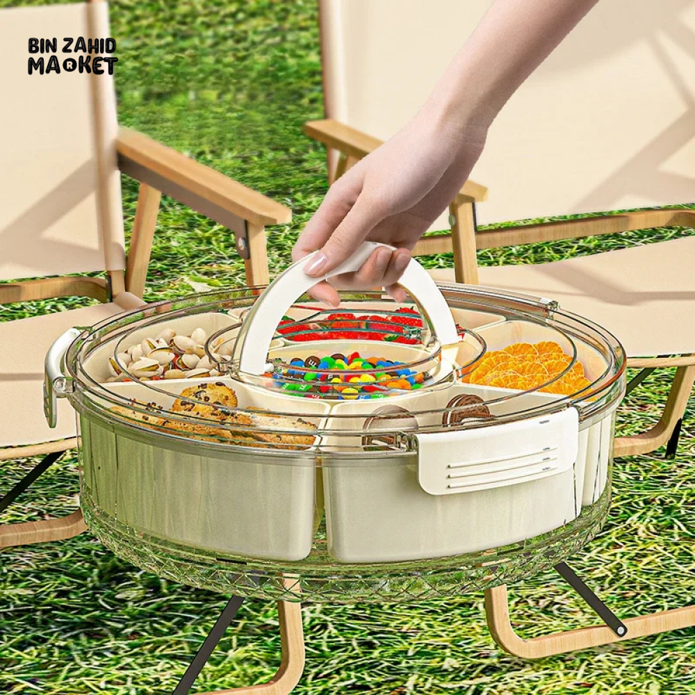 PORTABLE FOOD CONTAINER 6 GRIDS ROTATABLE BEACH PICNIC CASE