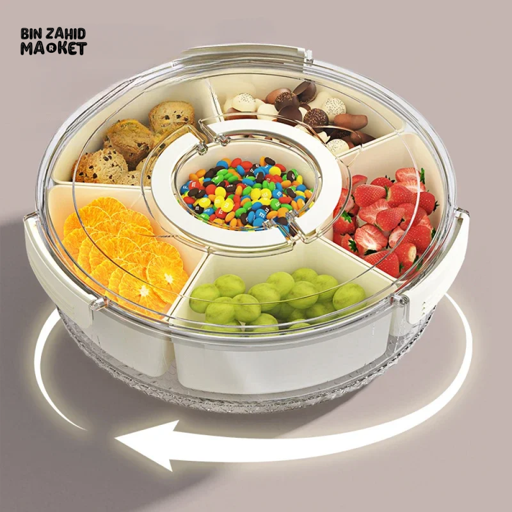 PORTABLE FOOD CONTAINER 6 GRIDS ROTATABLE BEACH PICNIC CASE
