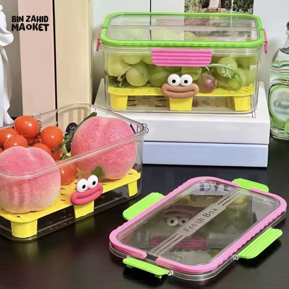 PORTABLE FRIDGE STORAGE BOX – AIRTIGHT FOOD CONTAINER WITH BUILT-IN DRAIN TRAY SPACE SAVING