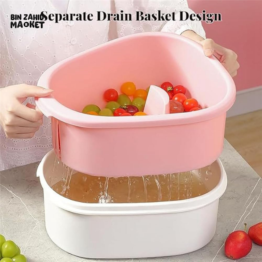 PORTABLE FRUIT & VEGETABLE WASHING BOWL WITH INTEGRATED BRUSH – QUICK RINSE EASY DRAIN
