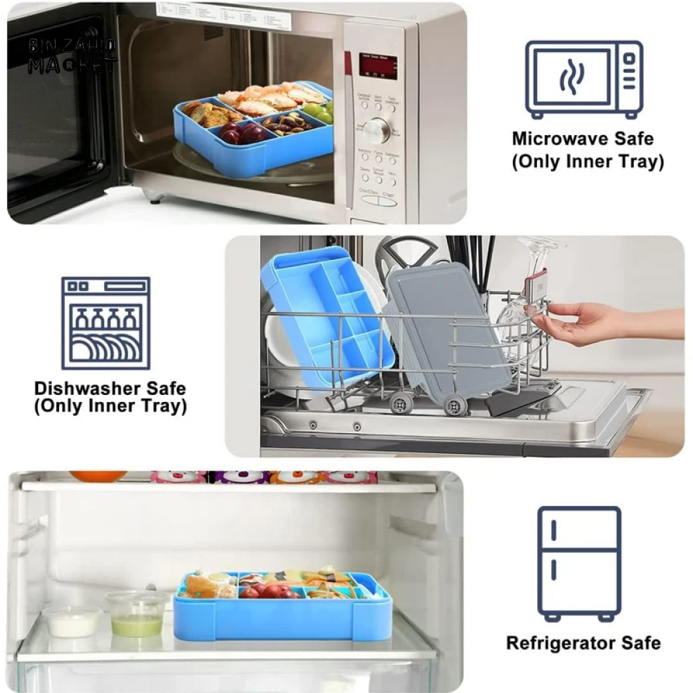 PORTABLE LUNCH BOX – 1300ML MICROWAVE SAFE INCLUDES FORK SPOON & SAUCE BOX IDEAL FOR SCHOOL & OFFICE LUNCHES