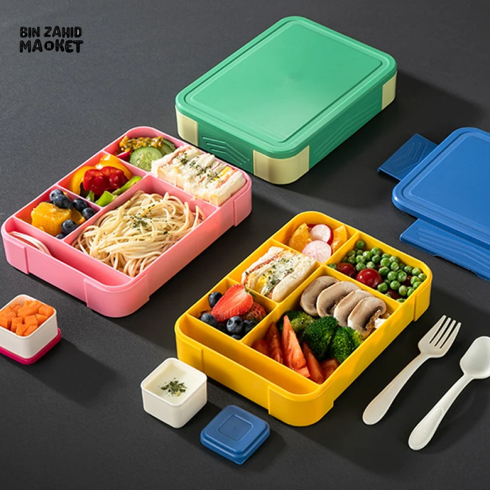 PORTABLE LUNCH BOX – 1300ML MICROWAVE SAFE INCLUDES FORK SPOON & SAUCE BOX IDEAL FOR SCHOOL & OFFICE LUNCHES