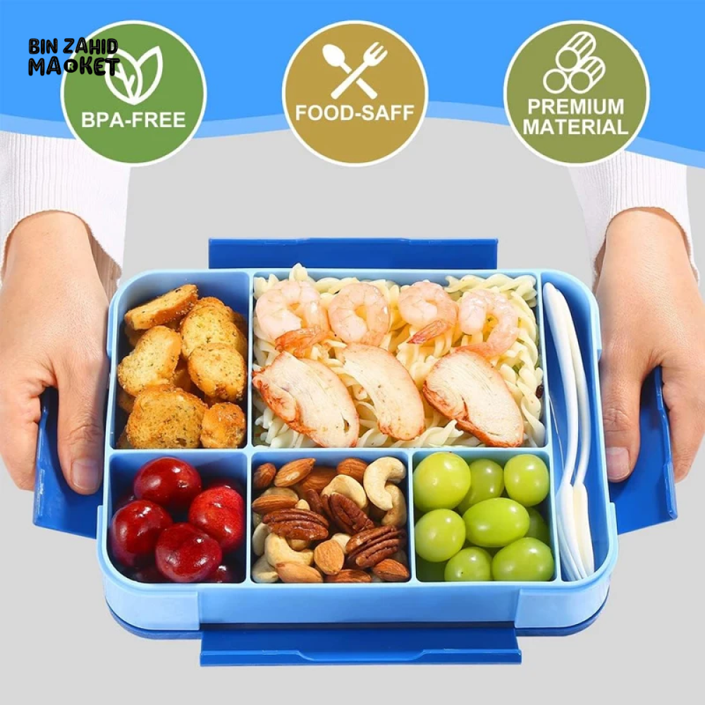 PORTABLE LUNCH BOX – 1300ML MICROWAVE SAFE INCLUDES FORK SPOON & SAUCE BOX IDEAL FOR SCHOOL & OFFICE LUNCHES
