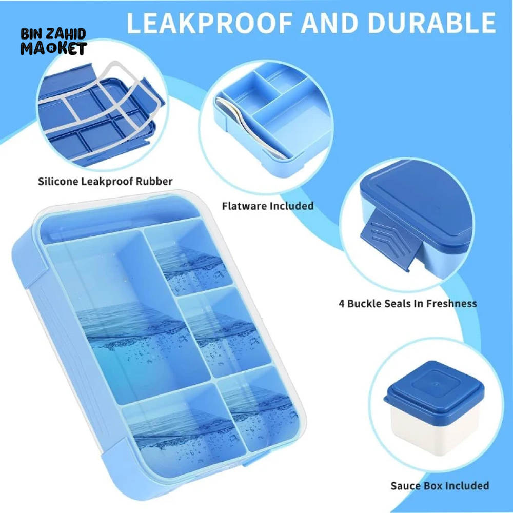 PORTABLE LUNCH BOX – 1300ML MICROWAVE SAFE INCLUDES FORK SPOON & SAUCE BOX IDEAL FOR SCHOOL & OFFICE LUNCHES