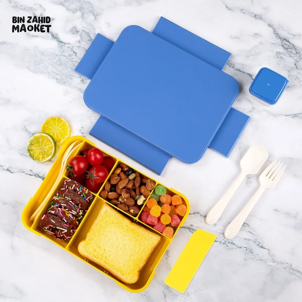 PORTABLE LUNCH BOX – 1300ML MICROWAVE SAFE INCLUDES FORK SPOON & SAUCE BOX IDEAL FOR SCHOOL & OFFICE LUNCHES