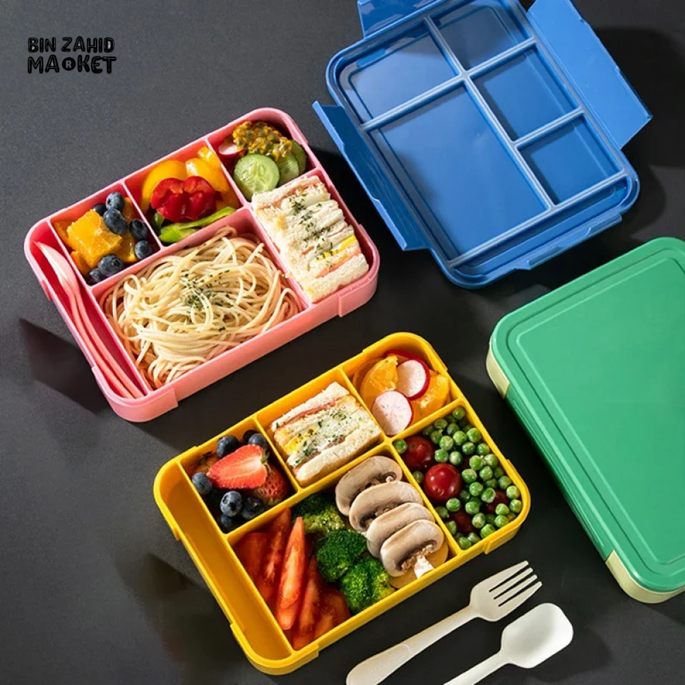 PORTABLE LUNCH BOX – 1300ML MICROWAVE SAFE INCLUDES FORK SPOON & SAUCE BOX IDEAL FOR SCHOOL & OFFICE LUNCHES