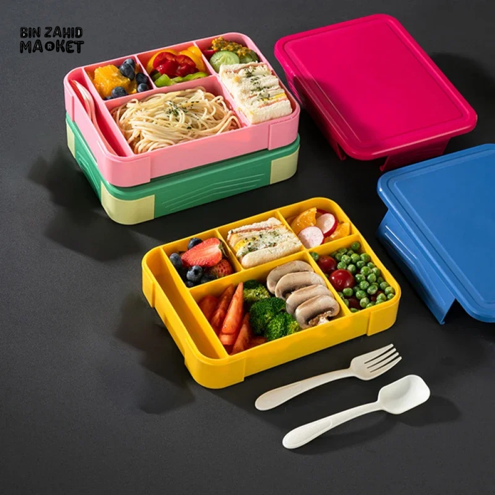 PORTABLE LUNCH BOX – 1300ML MICROWAVE SAFE INCLUDES FORK SPOON & SAUCE BOX IDEAL FOR SCHOOL & OFFICE LUNCHES
