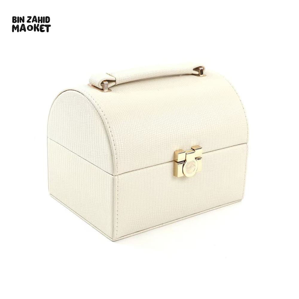PORTABLE LUXURY MAKEUP ORGANIZER BOX WITH HANDLE - OFF-WHITE