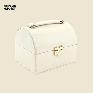 PORTABLE LUXURY MAKEUP ORGANIZER BOX WITH HANDLE - OFF-WHITE