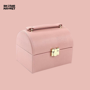 PORTABLE LUXURY MAKEUP ORGANIZER BOX WITH HANDLE - PINK