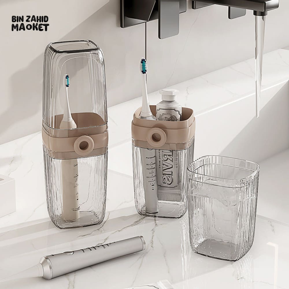 PORTABLE LUXURY TOOTHBRUSH STORAGE SET – TRAVEL MOUTHWASH CUP TOOTHBRUSH & TOOTHPASTE HOLDER FOR HOME AND TRAVEL USE