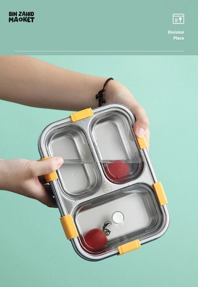 PORTABLE STAINLESS STEEL LUNCH BOX – DURABLE LINER WITH TABLEWARE PERFECT FOR CAMPING PICNICS & ON-THE-GO MEALS